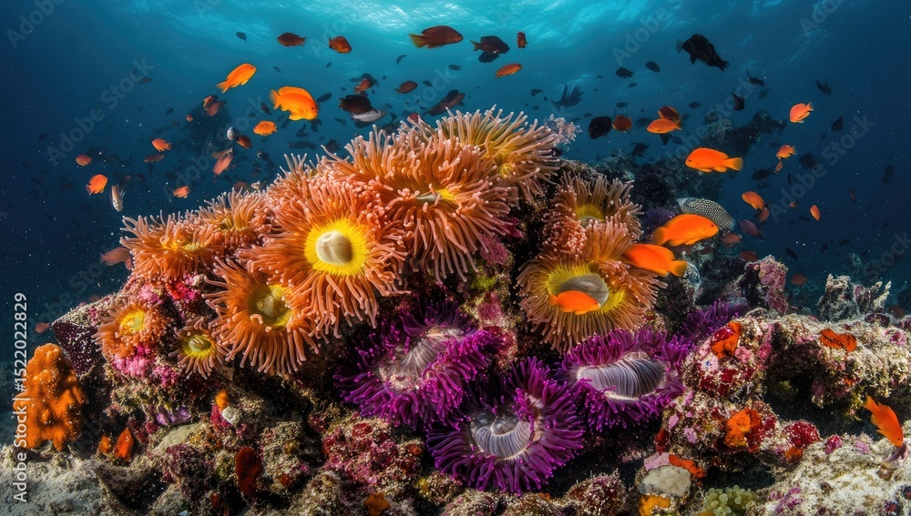 Obraz premium Vibrant Coral Reef with Colorful Fish and Anemones