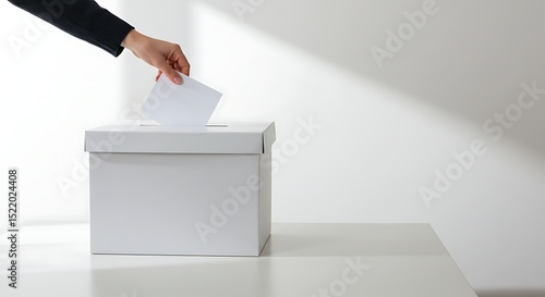 Hand putting paper in white box