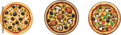 Delicious pizza illustration culinary art home kitchen vibrant colors top view fun concept for illustrator
