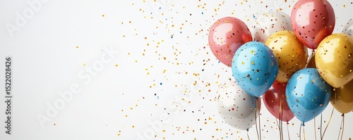3D Rendering of Balloons and Confetti for Birthday Theme

