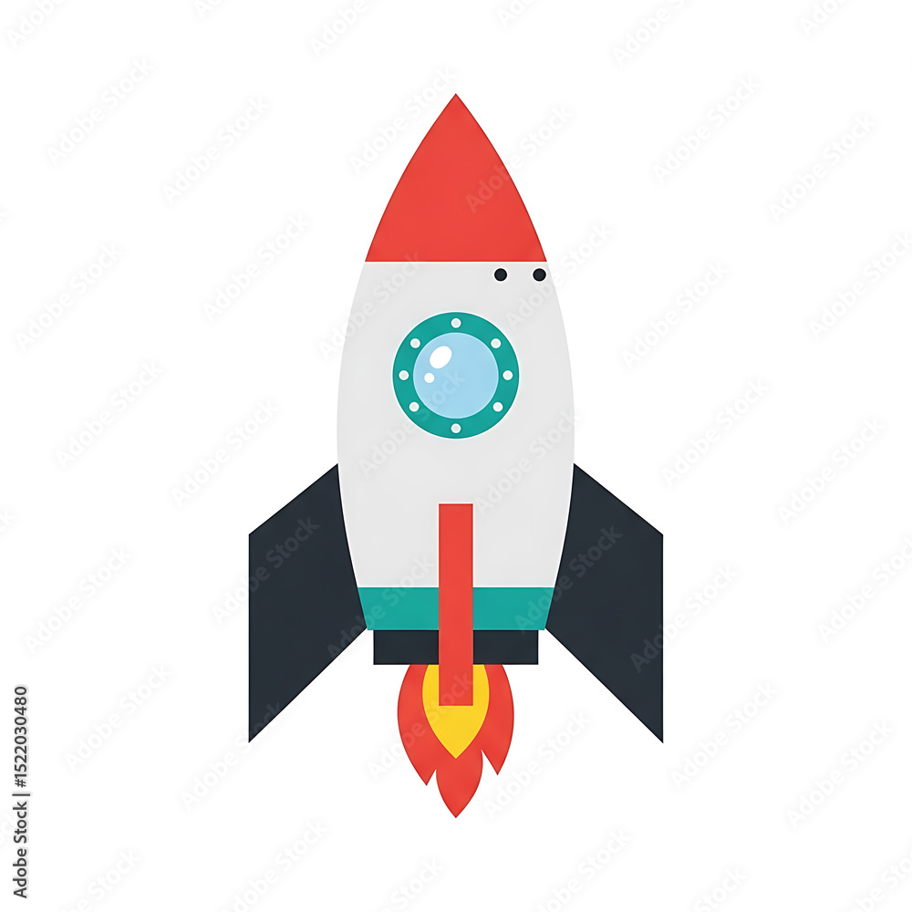 Obraz premium Cartoon Rocket Launching, Simple Vector Illustration