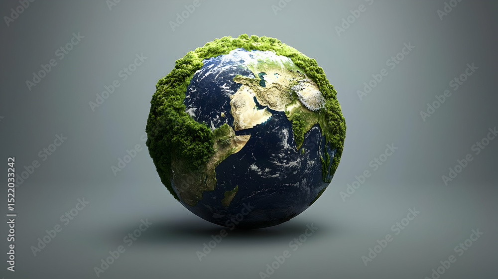Fototapeta premium Pixelated Earth Globe With Green Vegetation On Gray Background