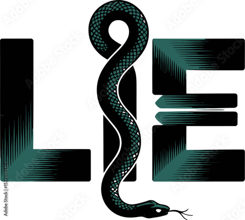Lie snake illustration truth concept deception metaphor symbol graphic design artwork visual art 100 editable stock vector illustration