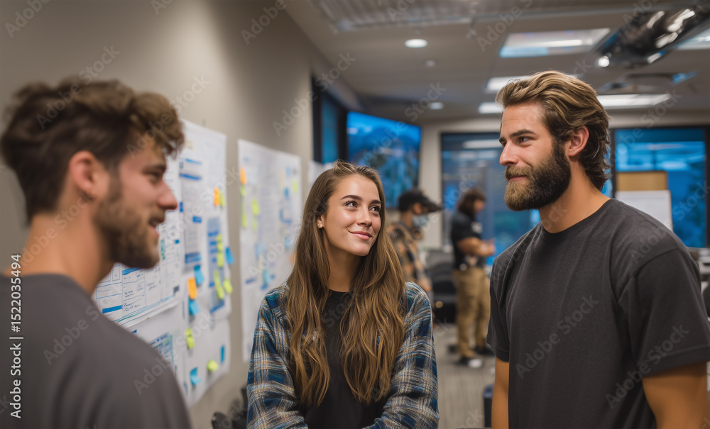Naklejka premium Startup team engaged in creative brainstorming session with whiteboard planning