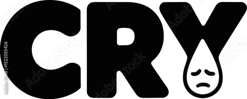 Cry logo design black and white sad crying tears emotion expression graphic vector illustration 2024 trend editable stock vector illustration