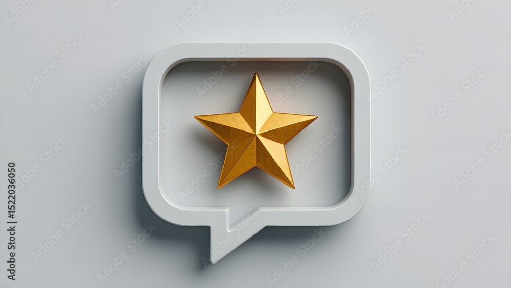 Obraz premium White Speech Bubble with Gold Star: Positive Feedback and Review Concept