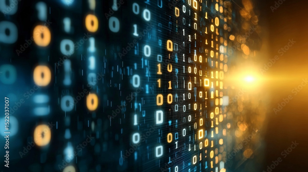 custom made wallpaper toronto digitalBinary Code Stream: A dazzling display of digital binary code cascading in a sleek stream, illuminated by a warm glow, represents the sophisticated flow of information and the power of technology.