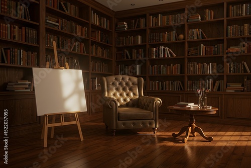 Wallpaper Mural bookstore with hardwood floors and bookshelves, Blank empty white poster sign billboard mockup in old library, product advertisement, Blank empty white poster sign billboard mockup in old library, 
 Torontodigital.ca