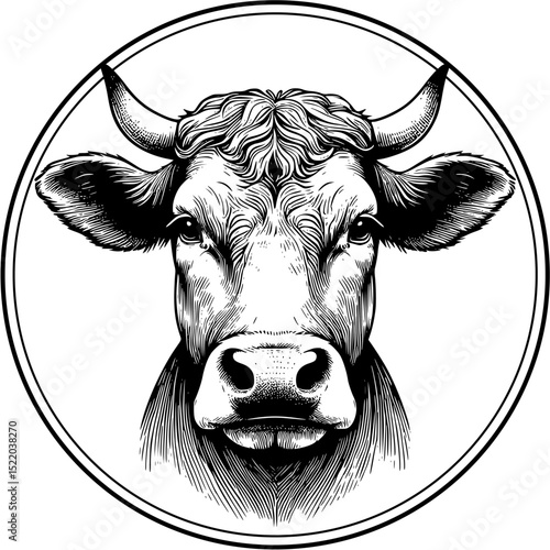 head of cow isolated on white, A high quality vector illustration of a cow's head, presented in clean detail against a plain white background. Ideal for agricultural and farming.