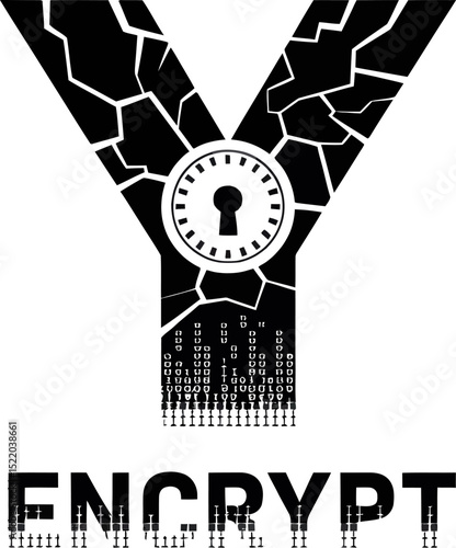 Secure encrypt data privacy logo design vector illustration cyber security technology concept y symbol lock editable stock vector illustration