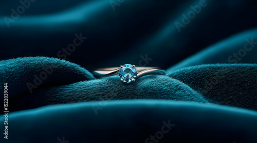 Teal Velvet Background Elegant Blue Sapphire Ring