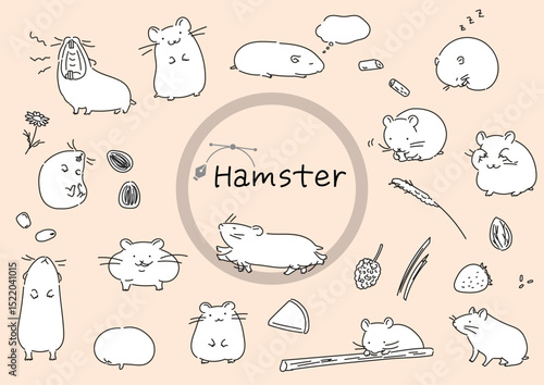 シンプル線画のハムスターセットベクター線