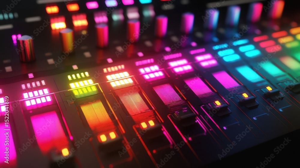 Sound mixing session action in a studio audio production environment close-up view creative technology concept Sound mixing session action in a studio audio production environment close-up view creative technology concept