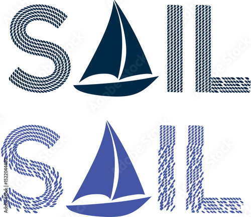 Sail boat rope nautical sea ocean sailing yachting marine adventure sport graphic design vector art 100 editable stock vector illustration