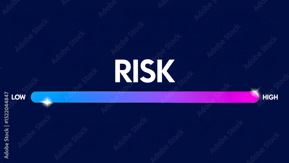 Risk assessment scale from low to high on dark blue background Risk assessment scale from low to high on dark blue background