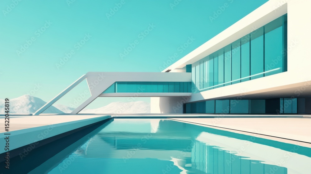 Futuristic building in flat 3D, premium structure, clean geometry and modern shadowed tones Futuristic building in flat 3D, premium structure, clean geometry and modern shadowed tones