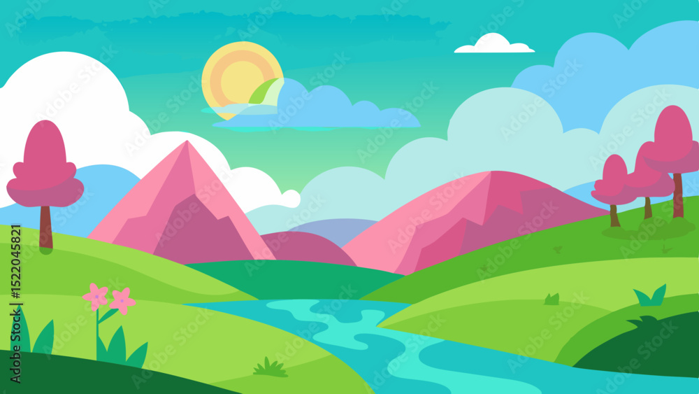 Obraz premium spring cinematic view vector illustration