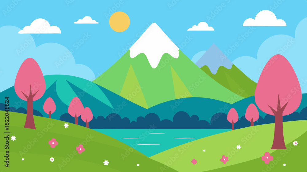 Obraz premium spring cinematic view vector illustration