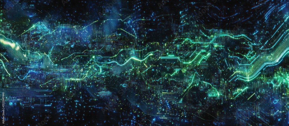 Fototapeta premium Abstract glowing circuit lines in teal and emerald