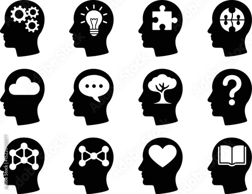 Human head with different ideas concept vector illustration for thinking and creativity design art editable stock vector illustration