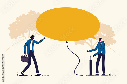 Inequality and injustice or racist and unequal for people of color or black people concept, African American black working man inflating message bubble but white man using needle to pop burst it.