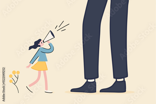 loudspeaker, gender, gap, girl, voice, communication, announcement, telling, woman, young, loud, illustration, vector, business, banner, concept, leadership, megaphone, beautiful, leader, mouth, power