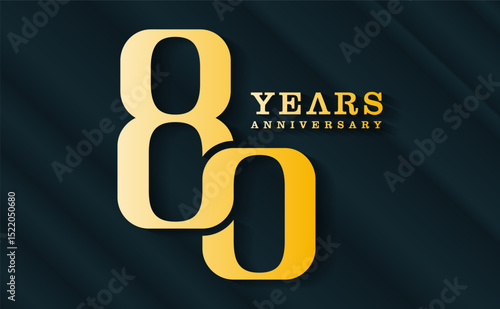 80th anniversary celebration vector background. with gold number and dark green background, for greeting card, event