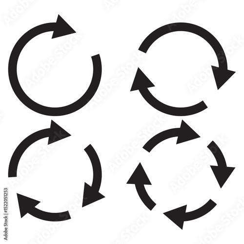 circle arrow icon set. refresh and reload icon set. recycle arrow vector icon, recycling symbol, reuse sign, recycle eco icon, decompose, eco friendly, vector illustration on transparent background