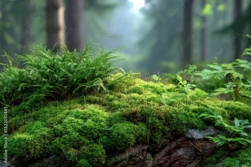 Fototapeta premium Lush green moss patch isolated on white background