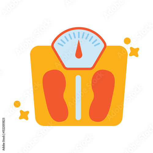 Weight scale with yellow stars for fitness blog posts, healthy living articles, nutrition infographics, or weight loss program materials