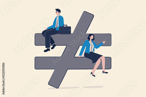 Gender inequality, unequal discrimination on lady or woman such as career, work or social rights issue concept, unequal or not equal sign with businessman on top level and businesswoman on lower level