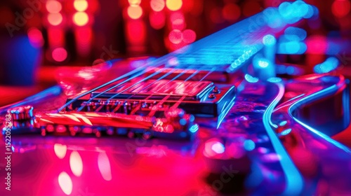 An electric guitar with colorful lights in artistic fashion