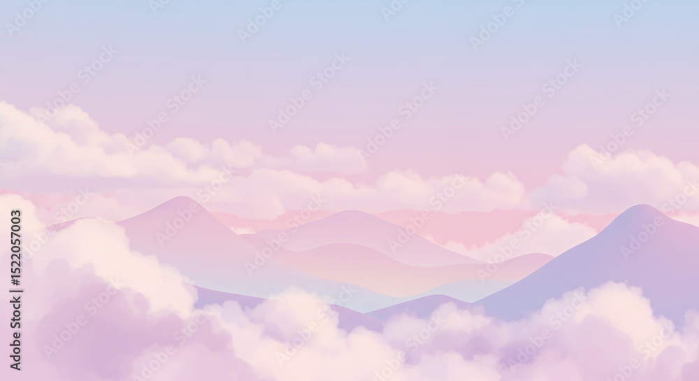 Fototapeta premium Pastel Mountain Dreamscape: A Serene Above-the-Clouds Vista