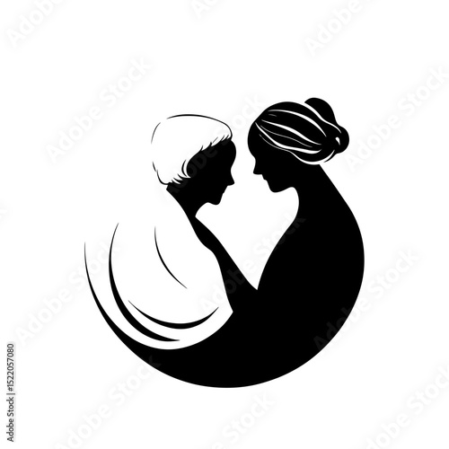 Elegant black and white logo emphasizing care and connection among elderly individuals for supportive communities