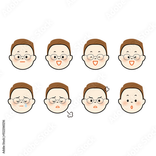 男性の顔のかわいいイラストセット1