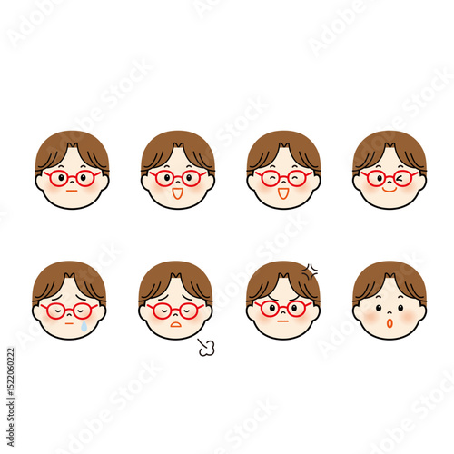 女性の顔のかわいいイラストセット3