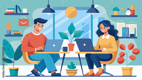 Remote Work and Coworking Space – Modern Concept Illustration

