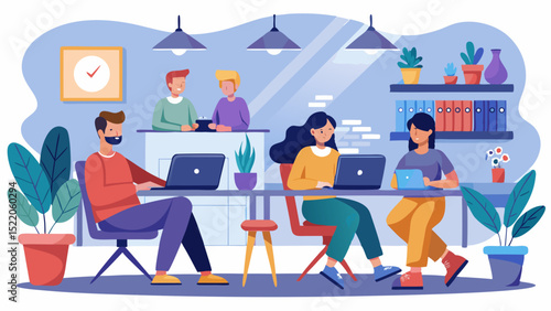 Remote Work and Coworking Space – Modern Concept Illustration

