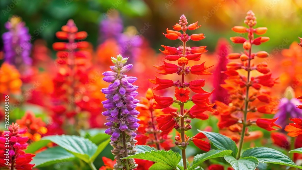 Colorful Salvia splendens flowers blooming in a garden Colorful Salvia splendens flowers blooming in a garden
