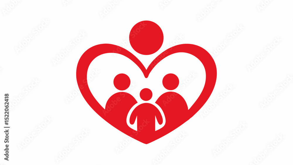 Fototapeta premium Stylized family inside a red heart shape graphic halloween, vector, silhouette, illustration, horizontal, isolated assets,