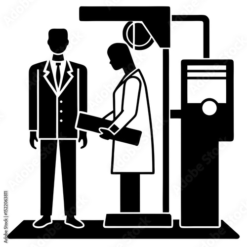 X-Ray Medical Equipment Silhouette Vector of Patient and Machine