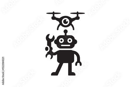 AI Drone Mechanic icon silhouette vector with white background