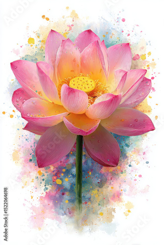 Beautiful pink lotus flower with vibrant colors and water droplets