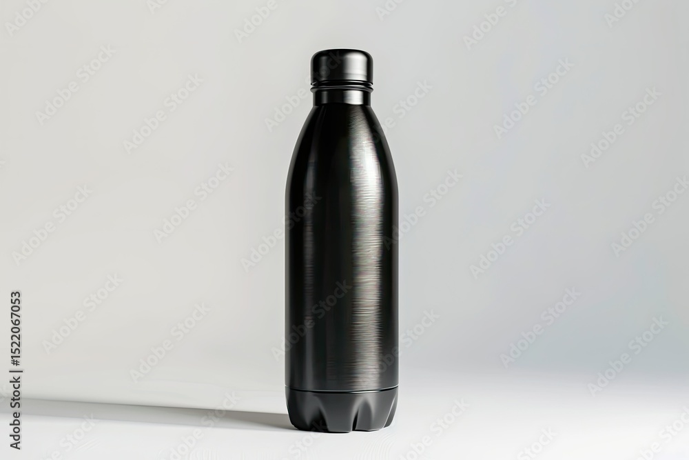 High Quality Image of Glossy Metal Reusable Black Bottle Isolated on White Background High Quality Image of Glossy Metal Reusable Black Bottle Isolated on White Background