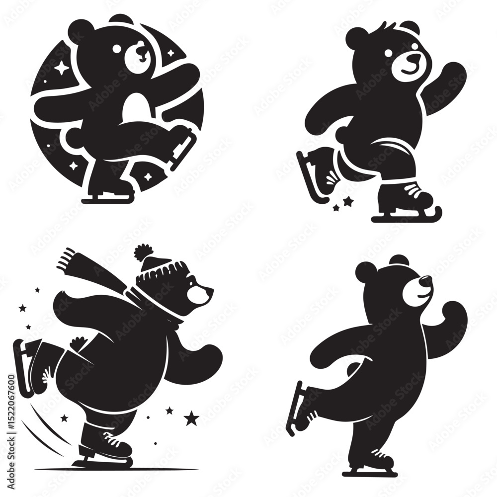 Naklejka premium Bear skating silhouette vector
