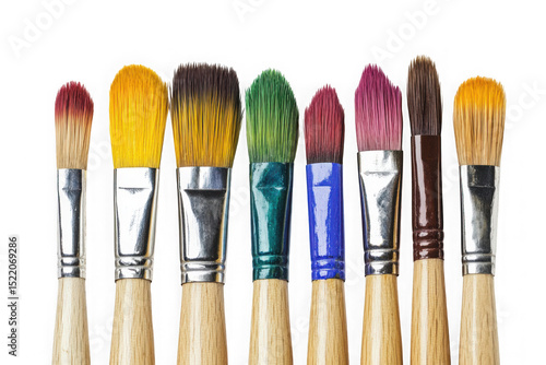 Fototapeta Naklejka Na Ścianę i Meble -  Colorful paint brushes set art supplies artist tools painting equipment watercolor acrylic oil brushstrokes isolated on transparent background