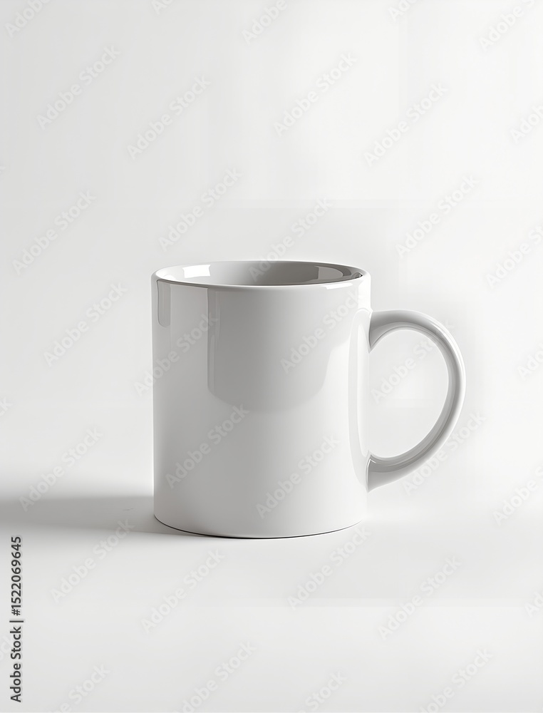 Fototapeta premium A pristine white mug sits isolated on white background