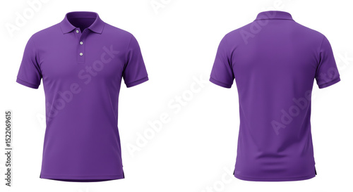 Purple polo shirt mockup front and back isolated on transparent background