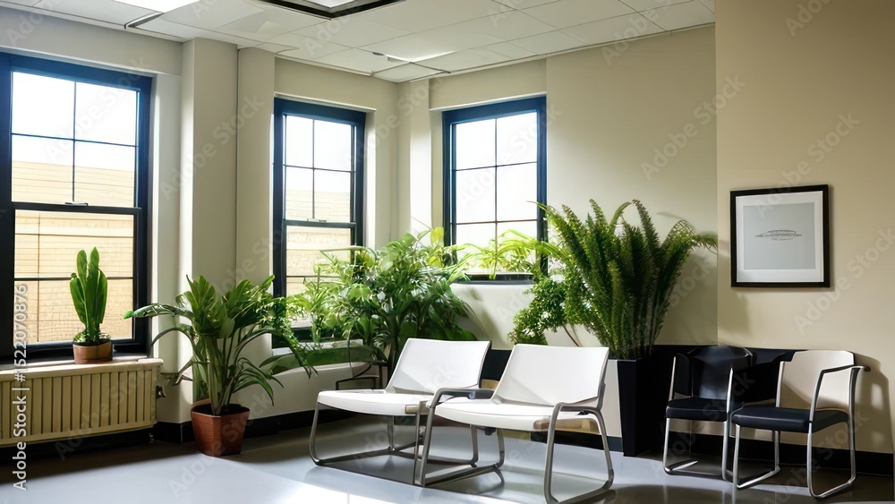 Fototapeta premium Waiting room with plants and natural light.