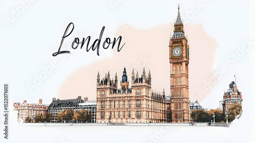 Hand Drawn Illustration Of Houses Of Parliament In London